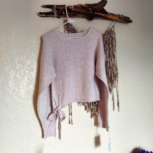 NWT Wear Your Heart On Your Sleeve Crop Sweater with Side Tie Heather Pink